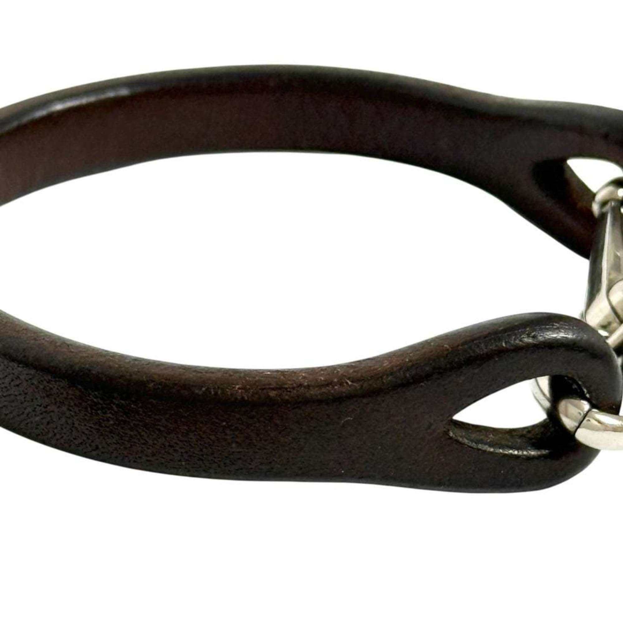 Gucci men's bracelet silver leather dark brown