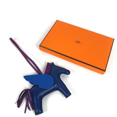 HERMES Horse Keychain Cheval Rodeo Pegasus MM Accessory Bag Charm Agneau Milo Men's Women's Blue — Like New