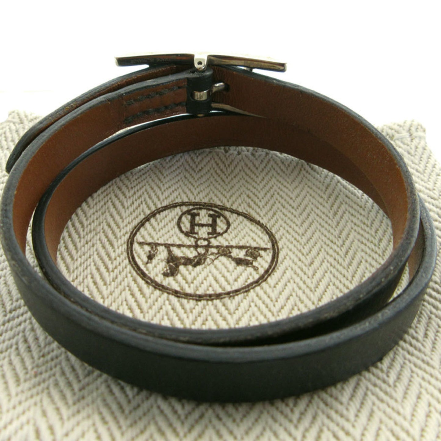 Hermes HERMES bracelet API leather metal black silver ladies s0568a