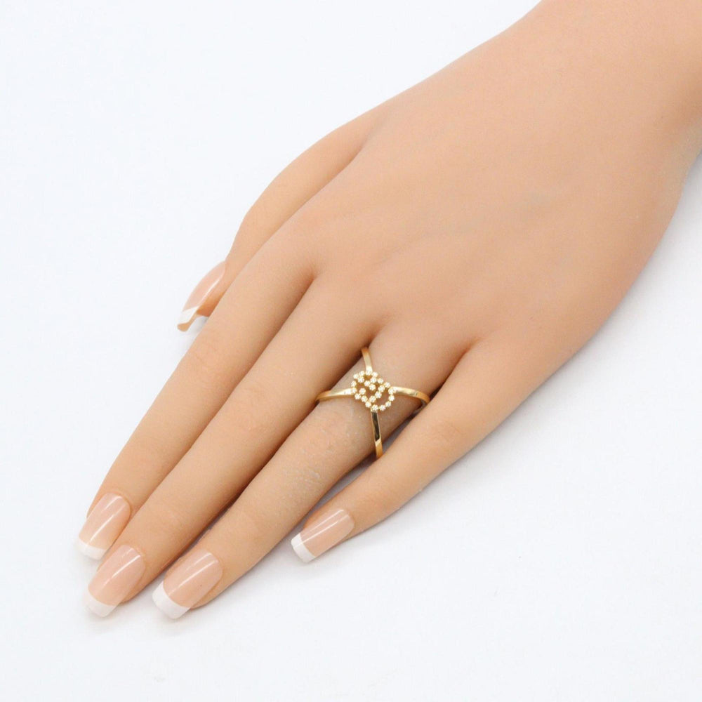 Gucci GG Running Cross Logo Diamond Ring, 18K Yellow Gold, Diamond, Men's, Women's, Clear — Like New