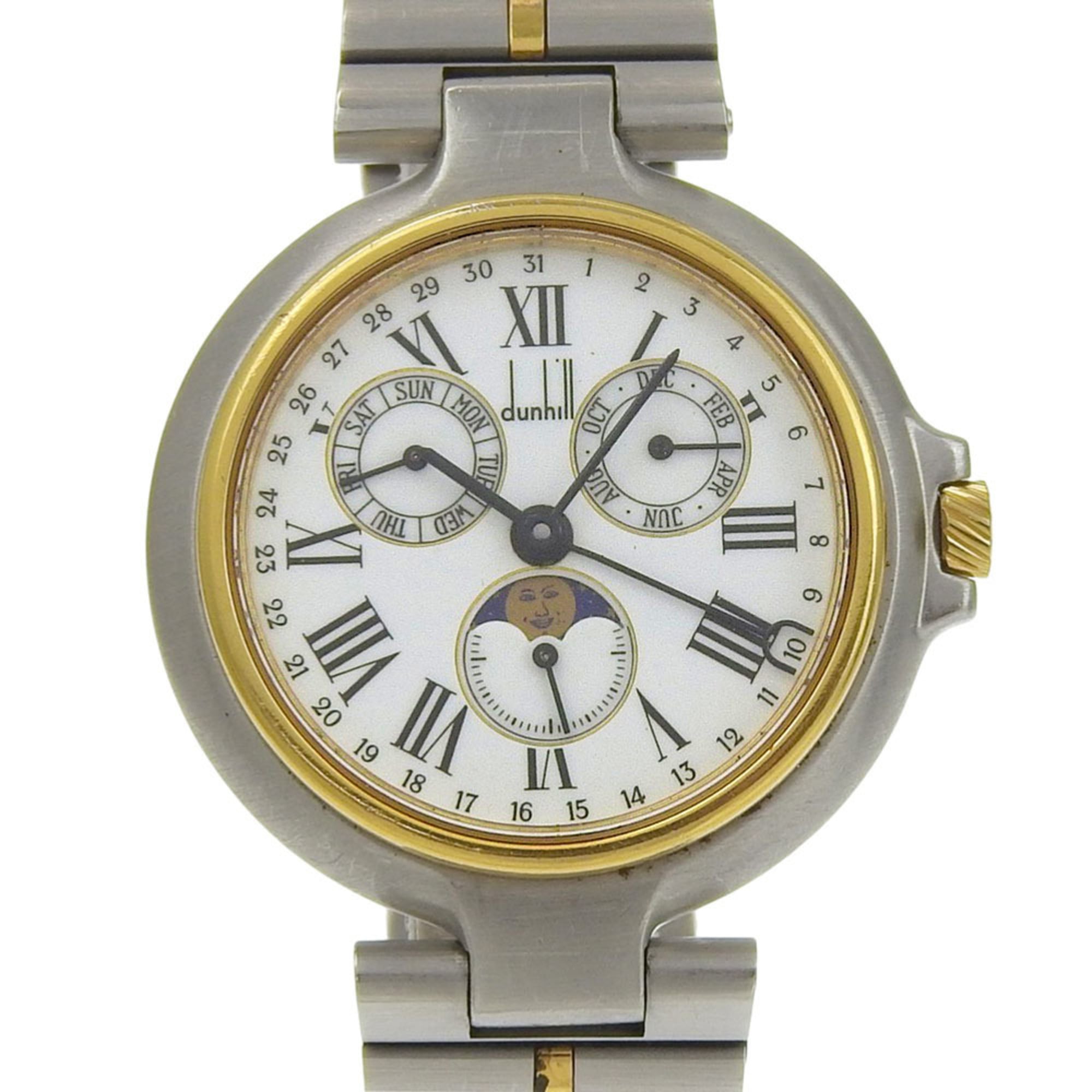 Dunhill Millennium Watch, Moon Phase, Stainless Steel x Gold Plated, Quartz, Multi-Hand Analog, White Dial, Boys' Size — Good