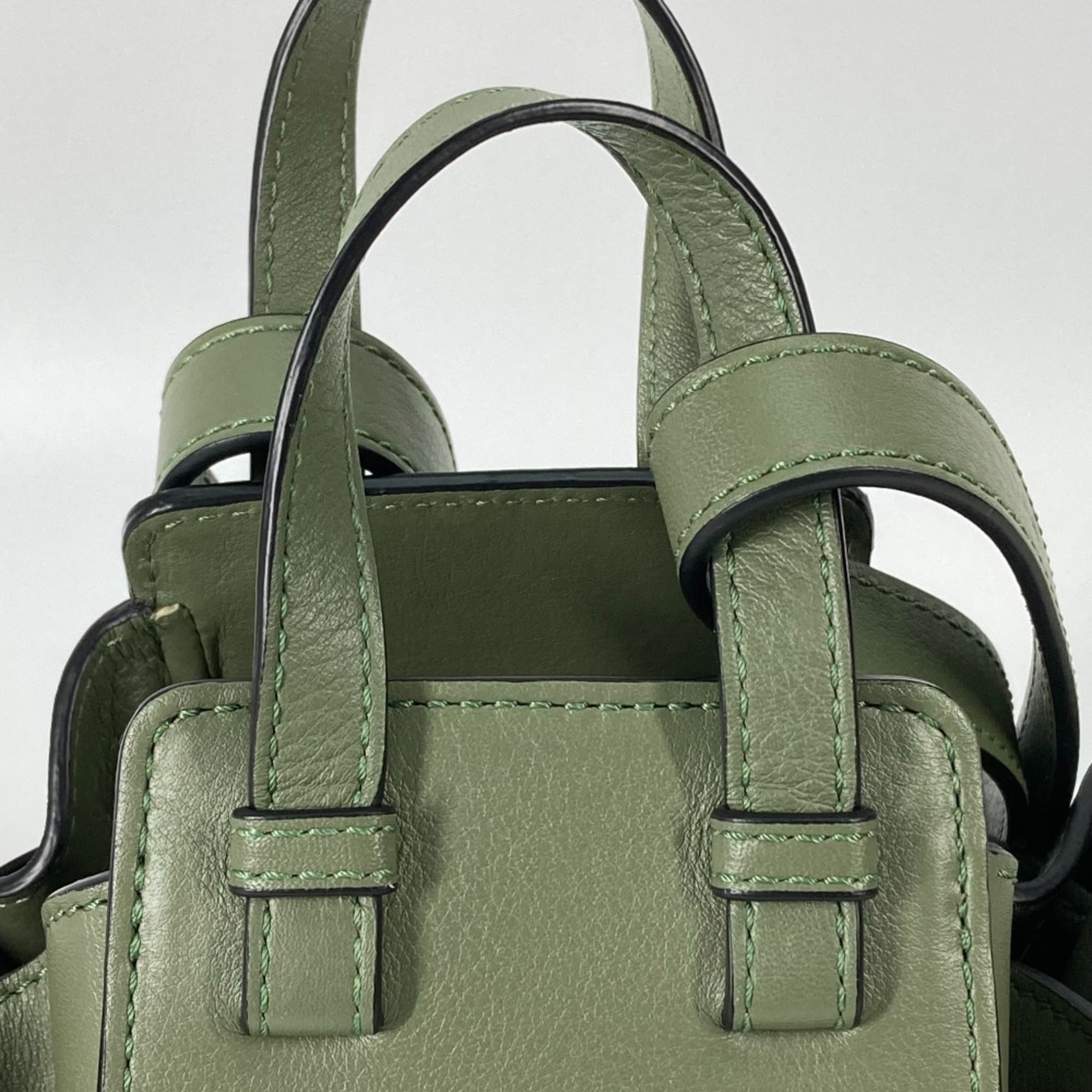 LOEWE Hammock Drawstring Bag, Mini Handbag/Shoulder Leather, Women's, Khaki, Like New — Like New