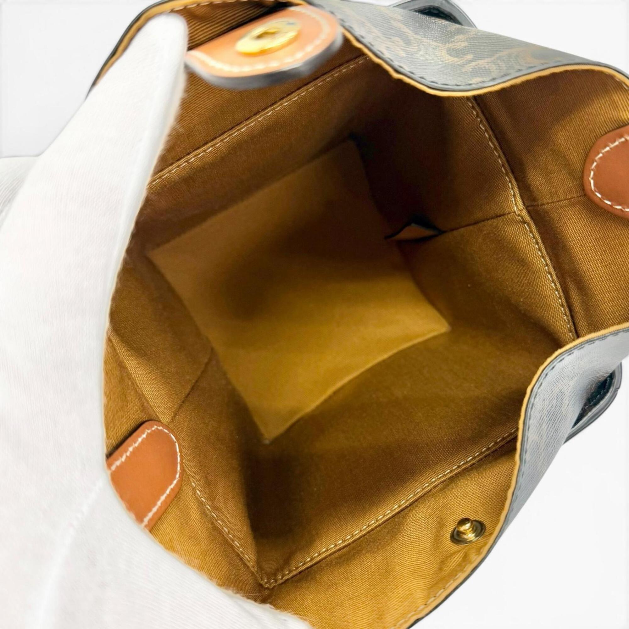 CELINE 19714 Strap Box Triomphe Canvas Handbag, Tan Brown, Made in Italy, Women's, Highly Recommended ◎ — Like New