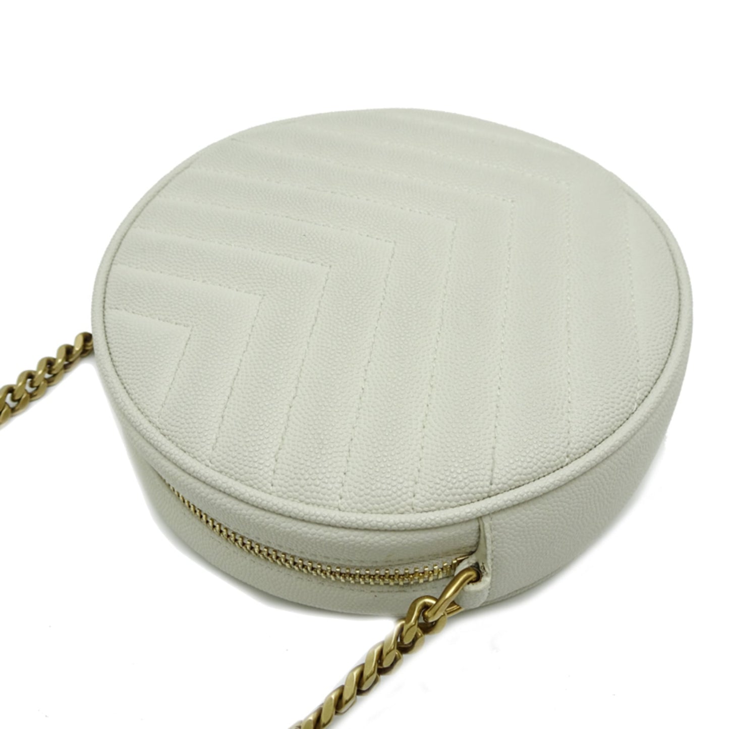 Saint Laurent Vinyl Chain Shoulder Bag, Women's, 610436, Leather, Ivory (White)