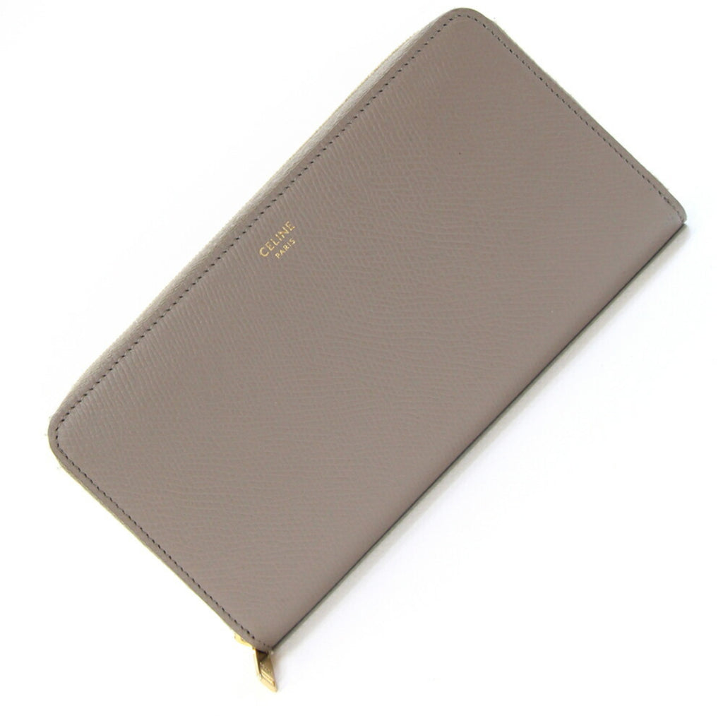 Celine Large Zip Wallet 10B553BEL.10BL Greige Leather Round Zipper Women's CELINE
