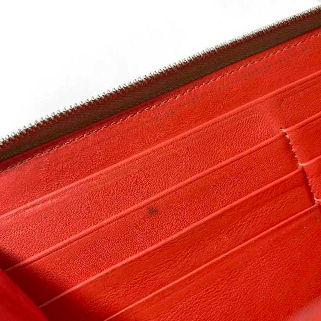 CELINE Round Long Wallet Beige Red Silver Leather Zip Ladies