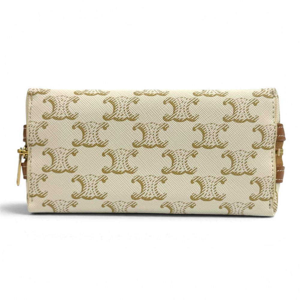 CELINE 10E382CBX Triomphe Canvas Logo Chain Clutch Bag Shoulder Off-White Brown Made in Italy Women's Comes with Box and Dust — Like New