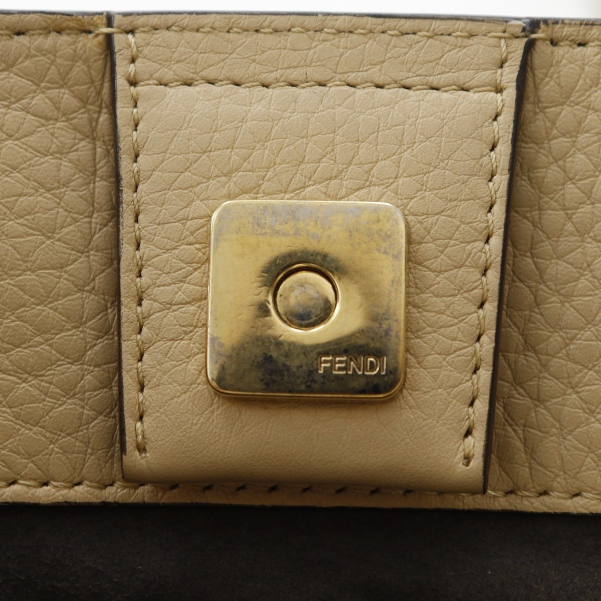 Fendi FF Tote Small Handbag 2-Way Shoulder Bag 8BH367 Calfskin Beige 2-way A5 Magnetic Closure Women's — Like New