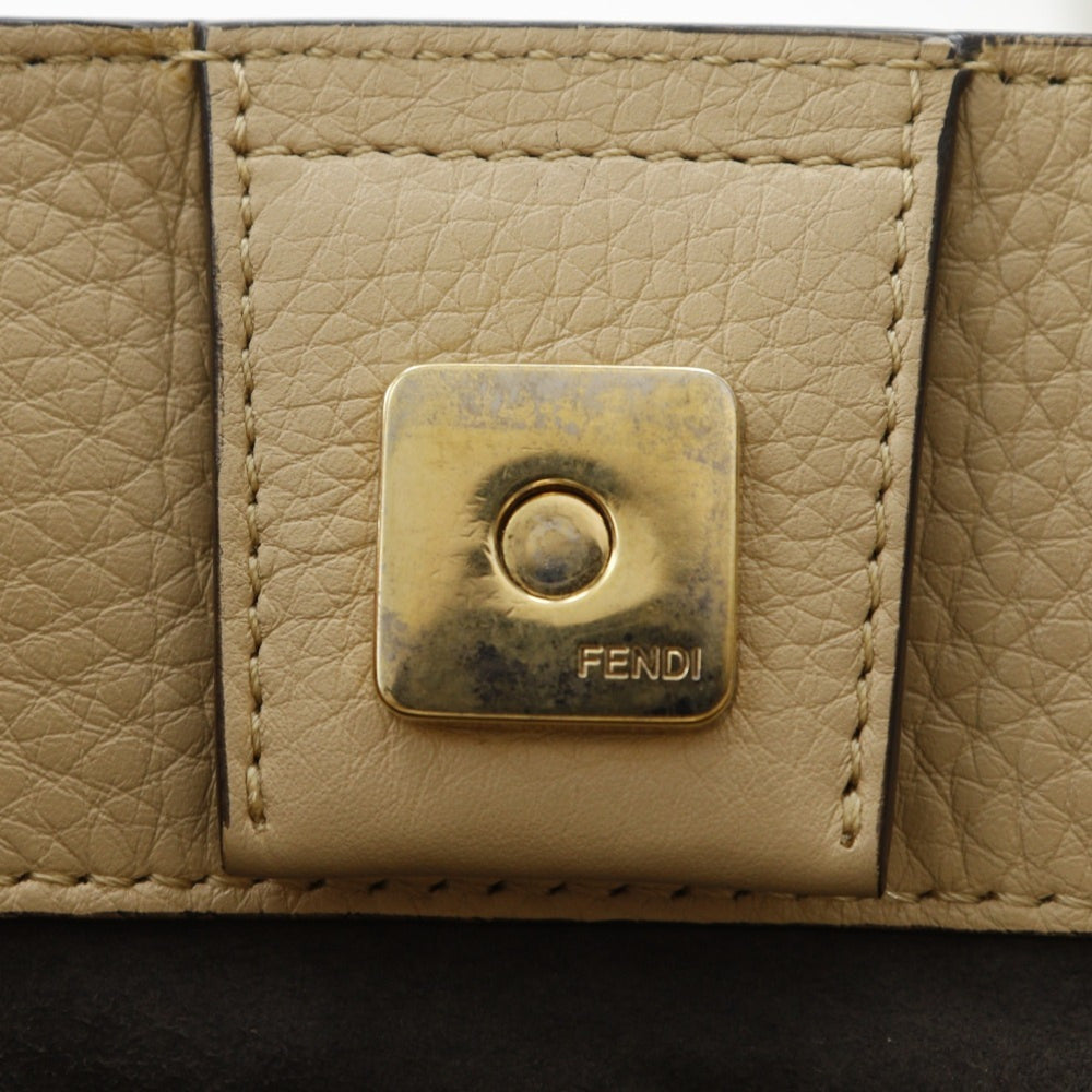 Fendi FF Tote Small Handbag 2-Way Shoulder Bag 8BH367 Calfskin Beige 2-way A5 Magnetic Closure Women's — Like New