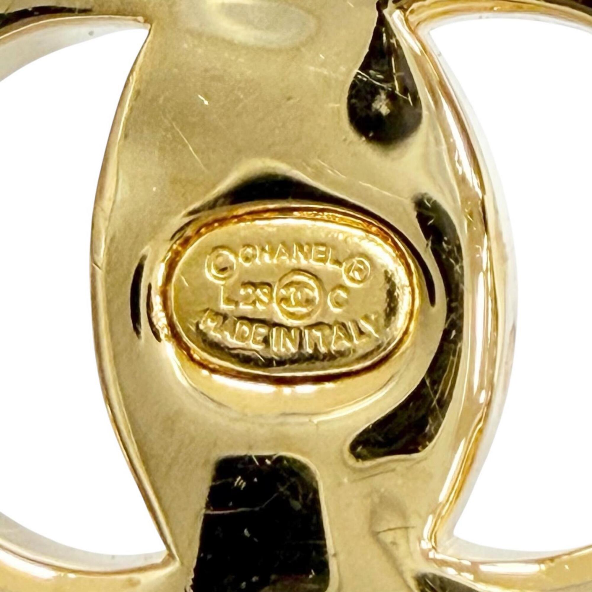 CHANEL L23C AB9926 Coco Mark Heart Crystal Rhinestone Earrings (Pair) Gold, Made in Italy, Women's, with Box — Like New