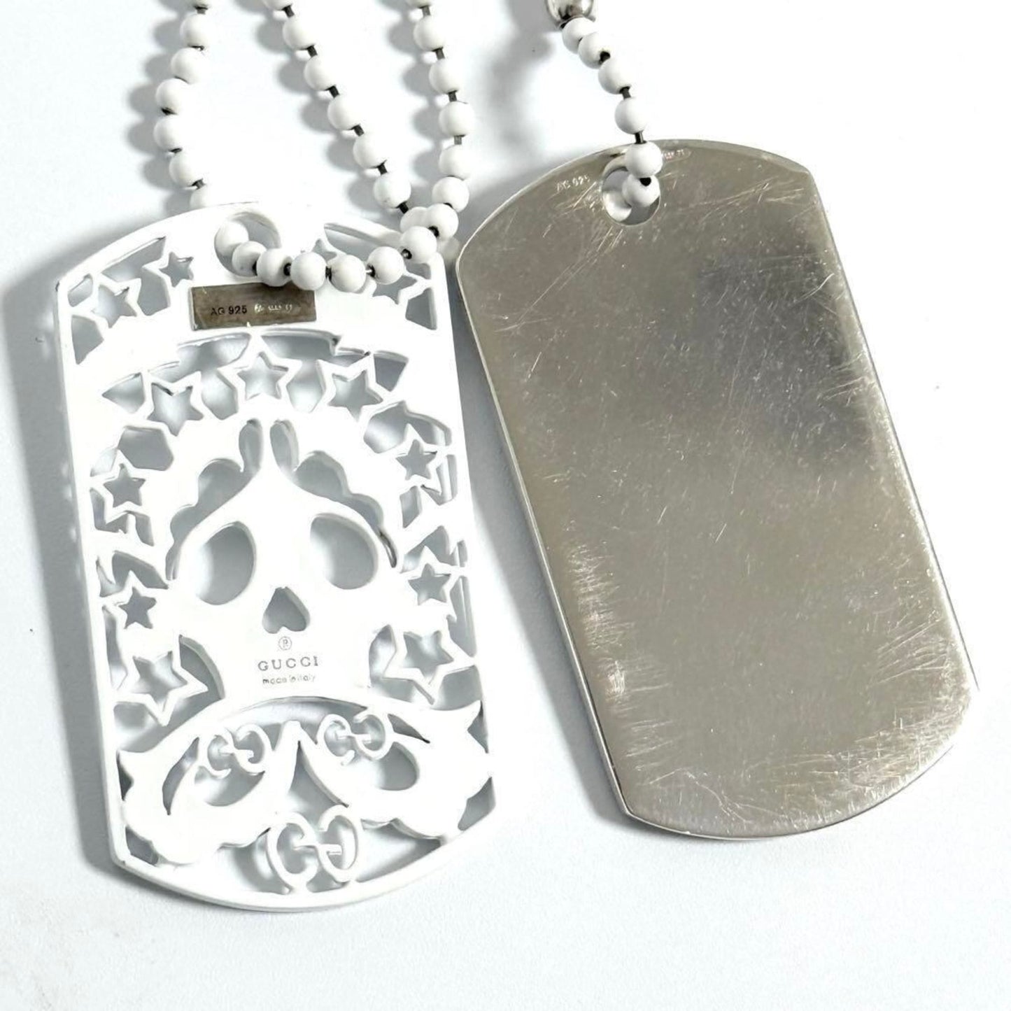 Gucci Men's Skull Dog Tag Pendant Necklace Silver