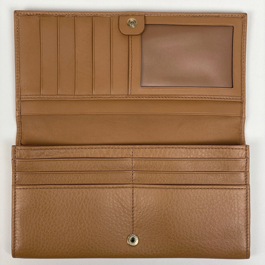 Fendi logo long wallet, bifold, leather, brown, women's