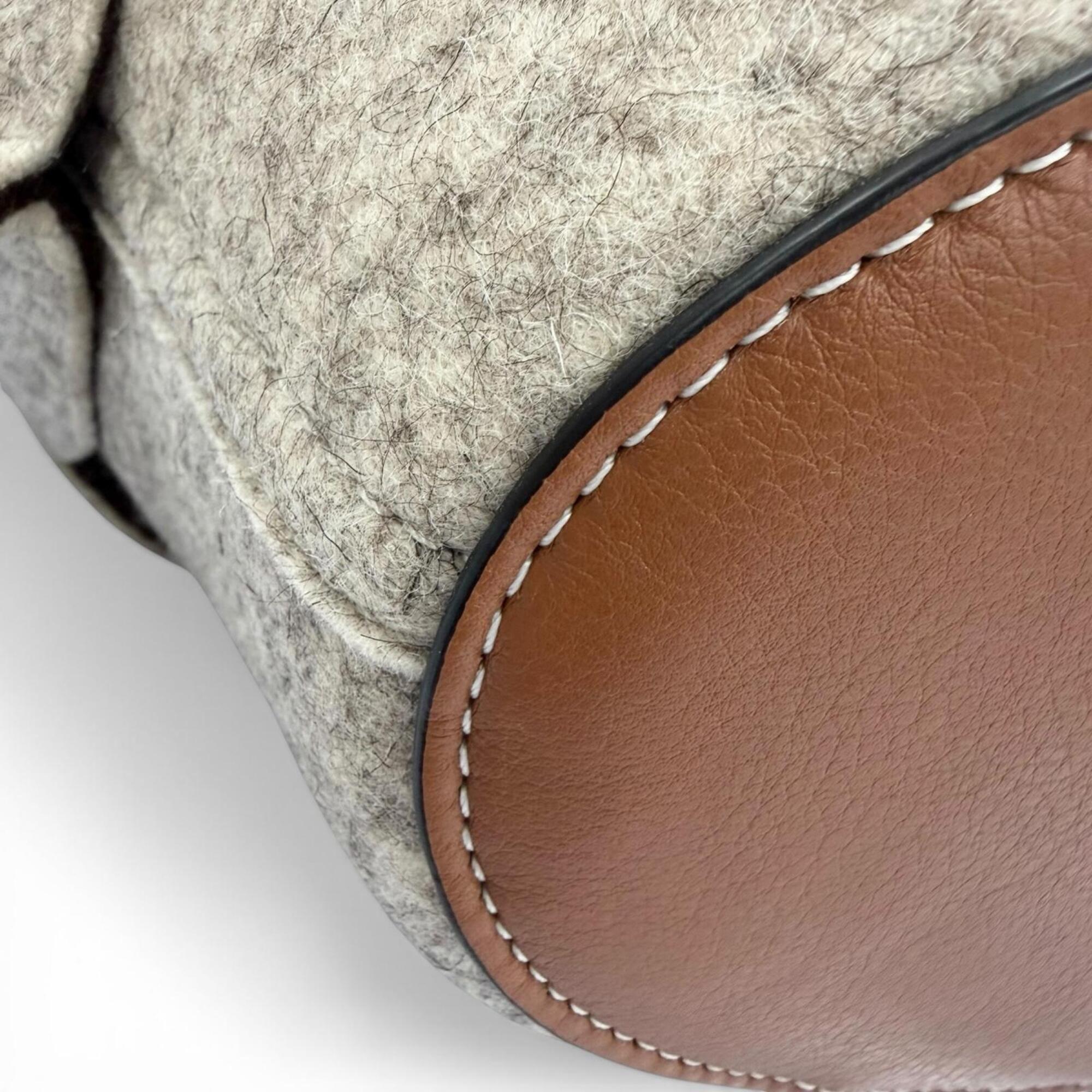 LOEWE Felt Leather Elephant Basket Anagram Logo Handbag, Gray/Brown, Made in Spain, Women's — Like New