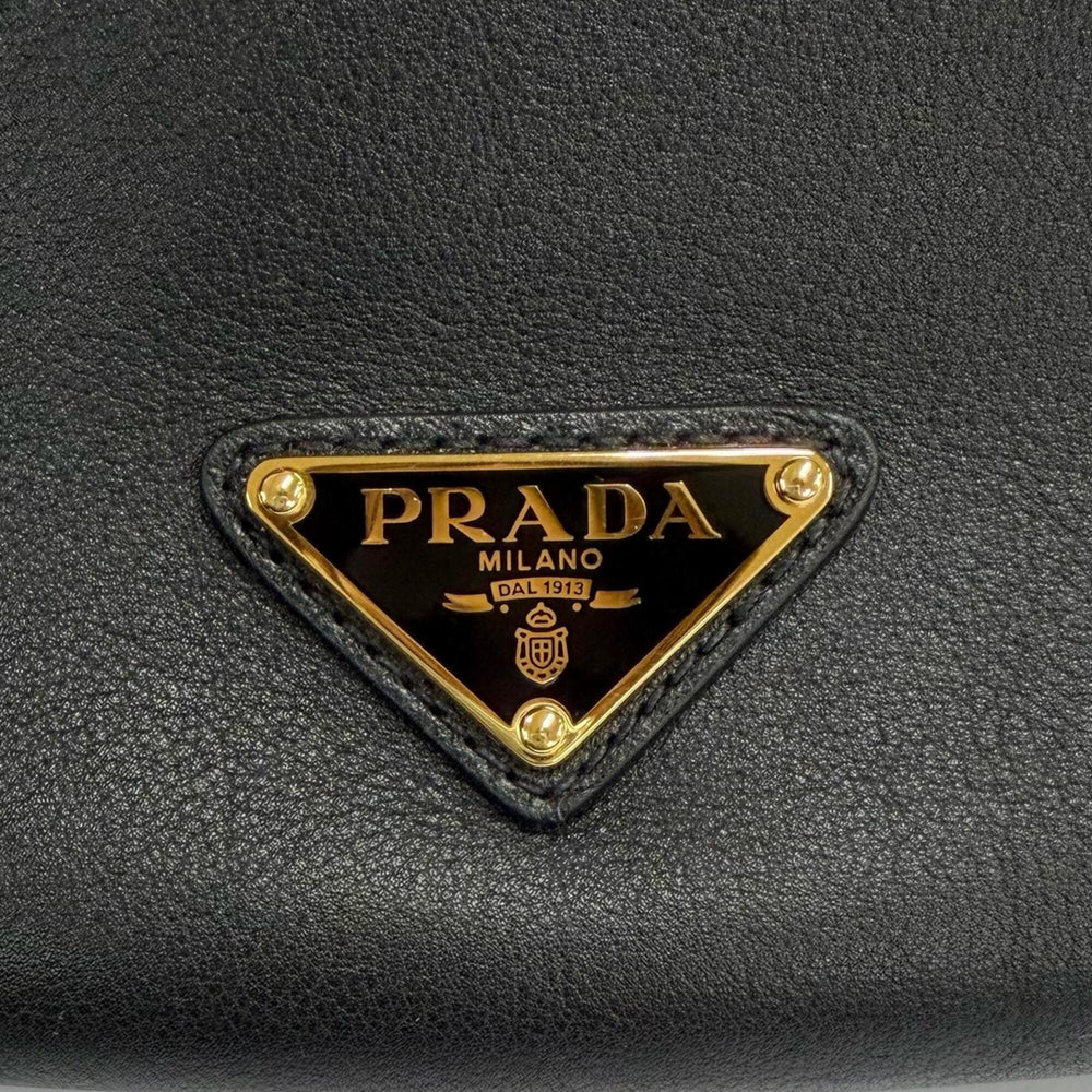 PRADA 1BC255 Demi-Lune Triangle Logo Leather Shoulder Bag, Black, Made in Italy, Women's, with Dust Bag — Like New