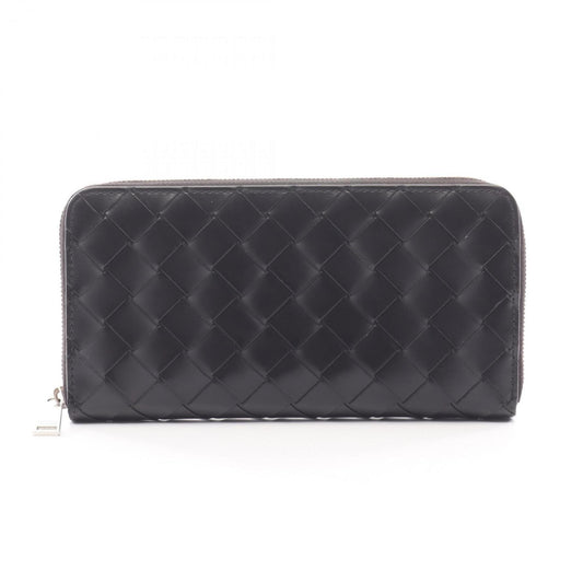 Bottega Veneta Intrecciato round long wallet, leather, men's and women's, black