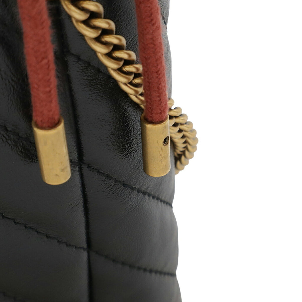 GUCCI GG Marmont Mini Bucket Bag, Shoulder Chain Leather, Black, Red, 573817