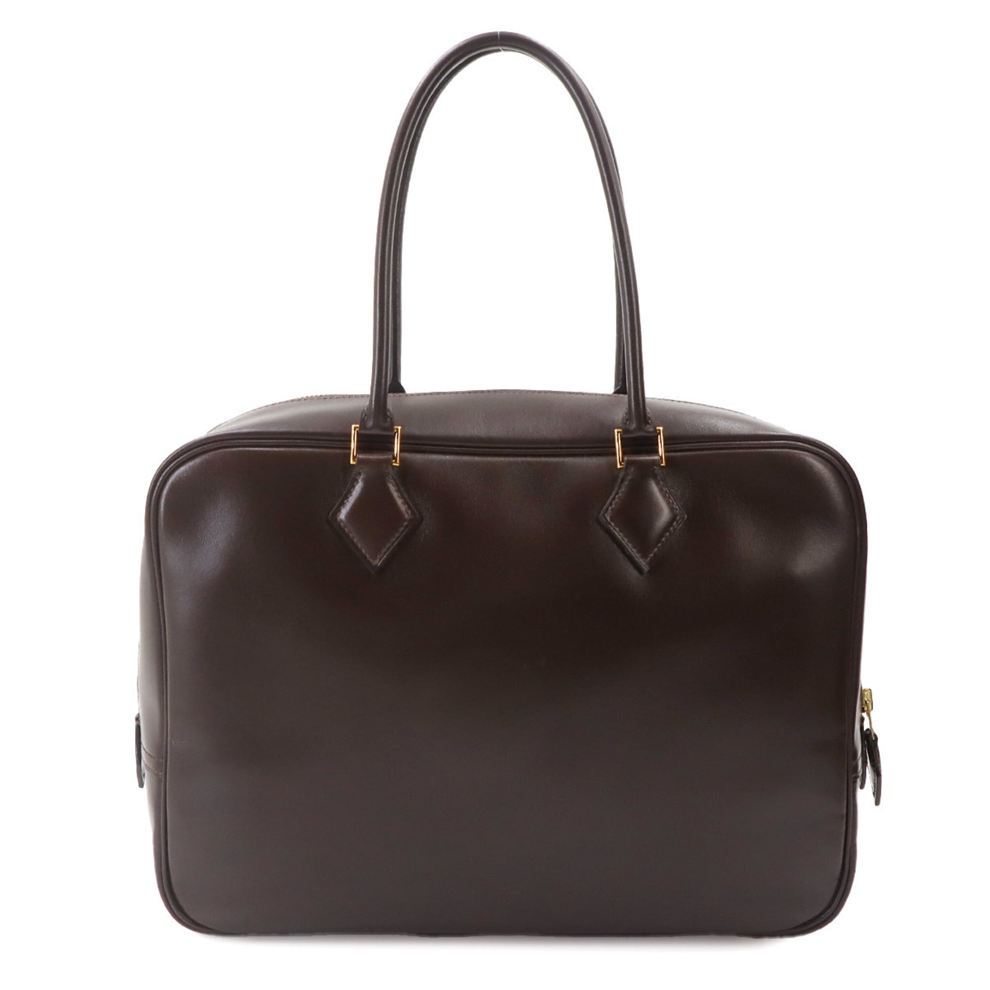 Hermes Plume 32 Handbag, Box Calf Leather, Ebene, □G Stamp, Gold Hardware — Like New