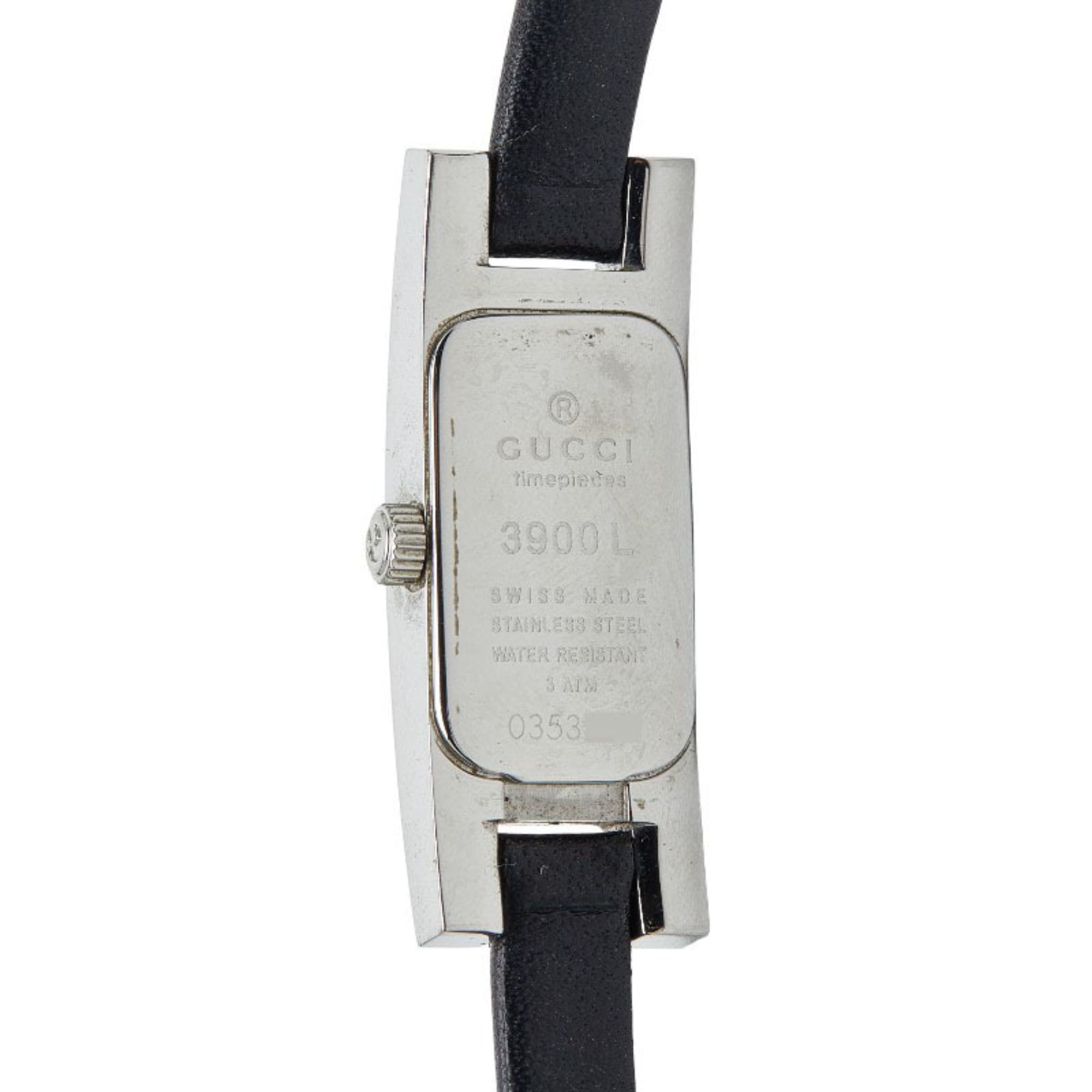 Gucci 3900L Quartz Watch, Black Dial, Stainless Steel, Leather, Women's — Good