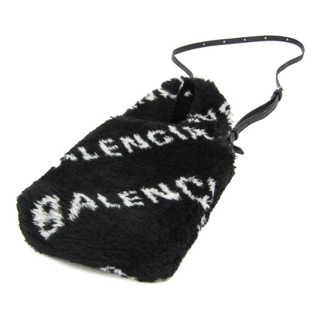 Balenciaga Everyday Phone Holder 596564 Women's Leather,Faux Fur Handbag,Shoulder Bag Black,White — Like New