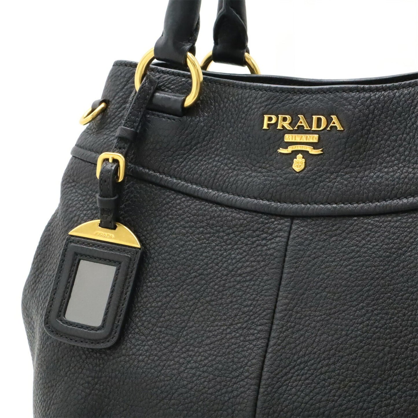 PRADA Prada Tote Bag, Handbag, Leather, NERO, Black, Shoulder BN1777