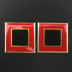 YVES SAINT LAURENT Vintage Square Clip Earrings in Red, Black, and Gold for Women — Like New