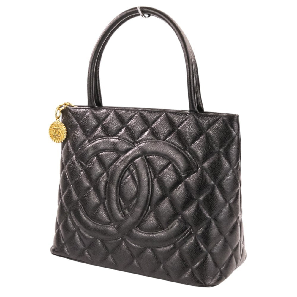 CHANEL Chanel Caviar Skin Matelassé Coco Mark Leather Reissue Tote Handbag A01804 Black Women's — Like New