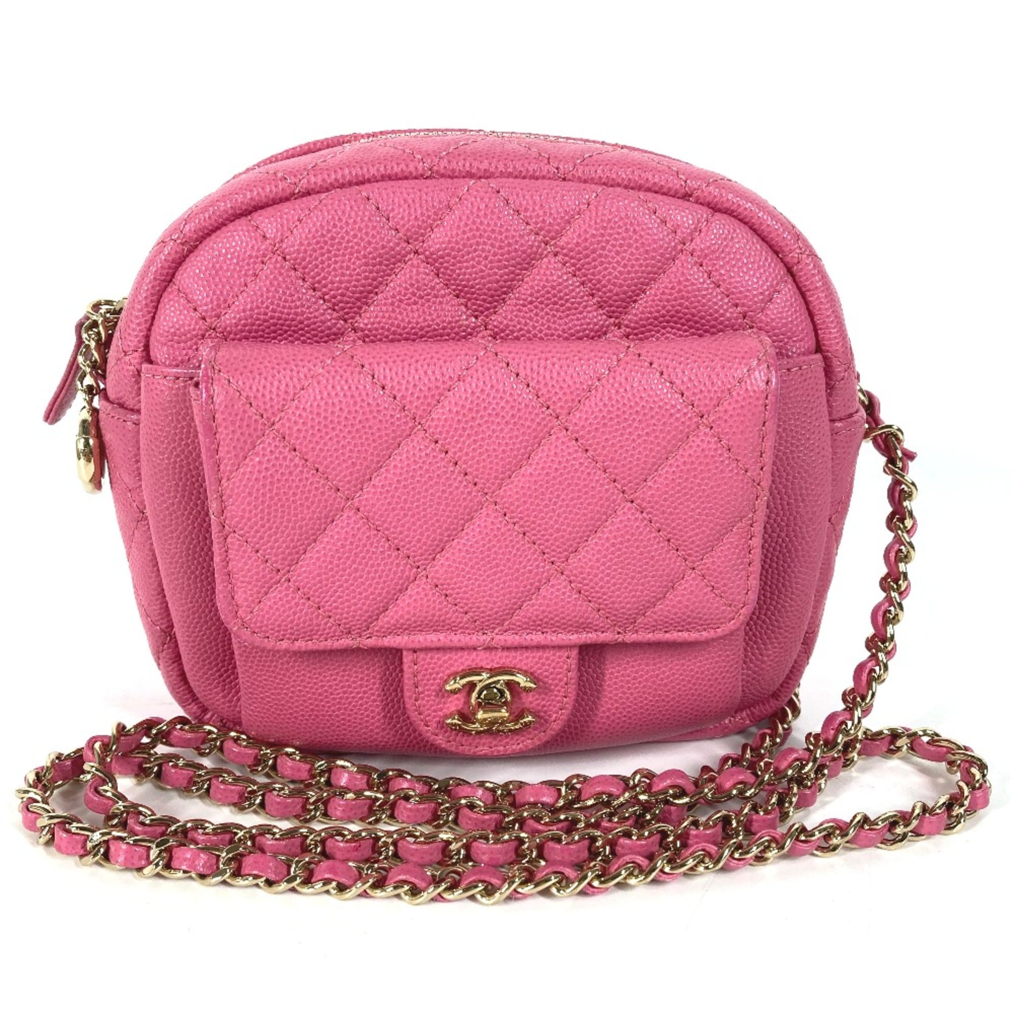 Chanel Matelasse Quilted Chain Bag Crossbody Pochette Shoulder Bag pink Gold — Like New