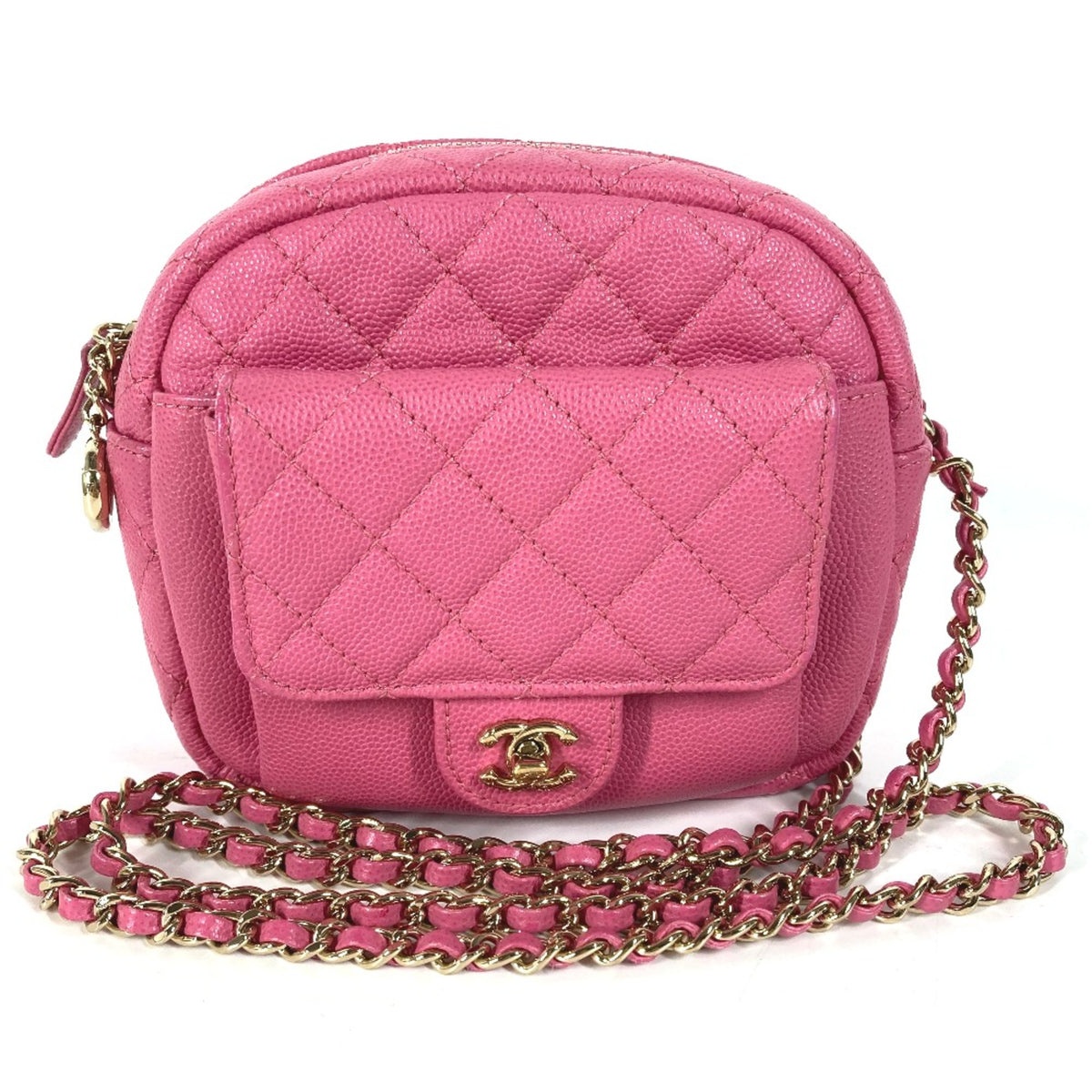 Chanel Matelasse Quilted Chain Bag Crossbody Pochette Shoulder Bag pink Gold — Like New