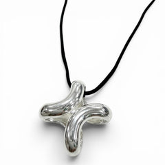 HERMES Lima PM AG925 Fabric Necklace, Silver/Black, Total Weight 12.8g, Men's/Women's Accessory — Like New