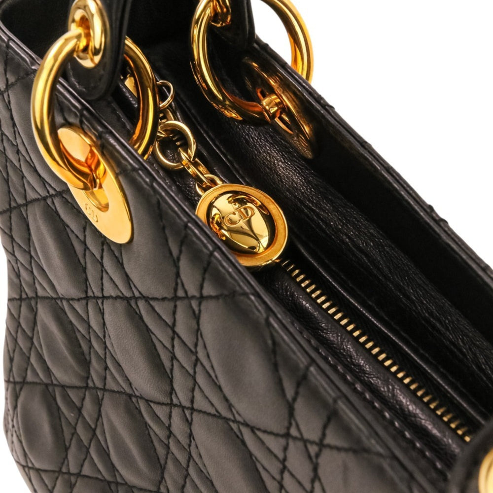 Christian Dior Lady Cannage Leather 2-way Handbag/Shoulder Bag, Black, Women's — Like New