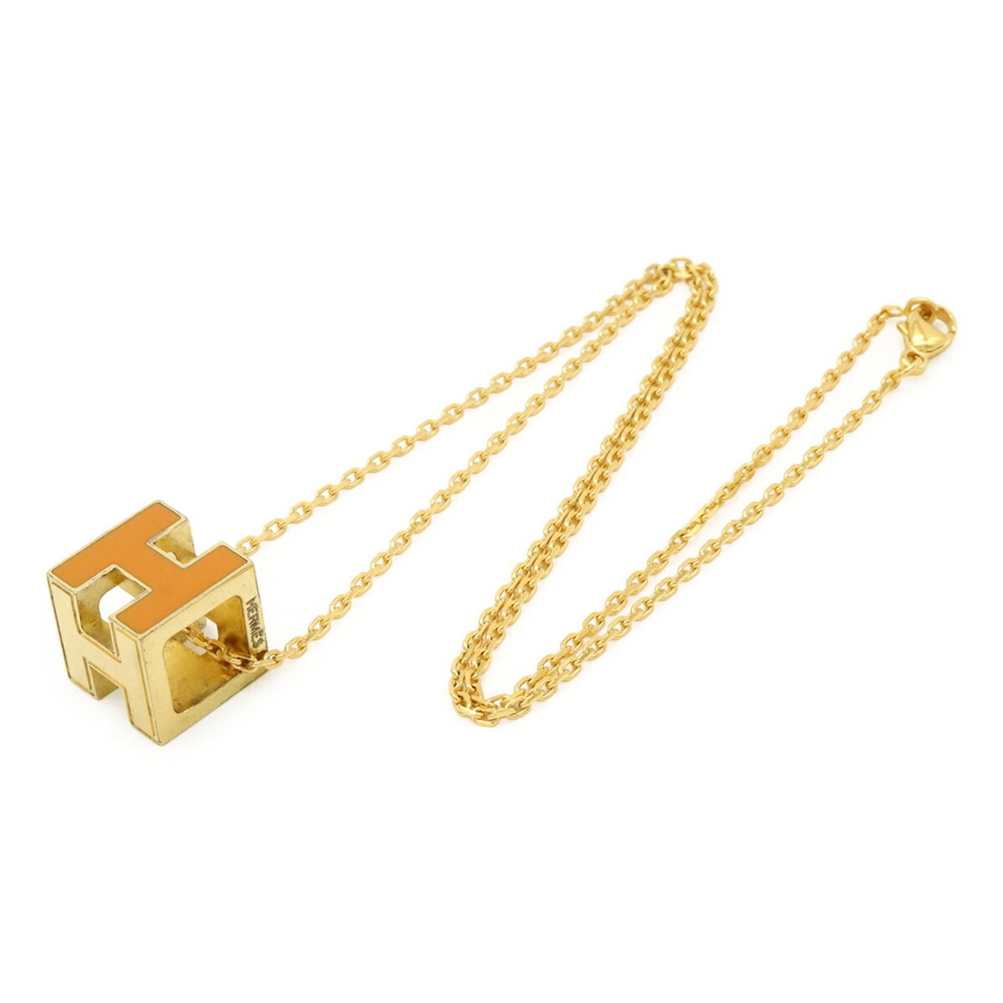 HERMES Hermès Carge d'Ache H Cube Necklace Choker Pendant Orange