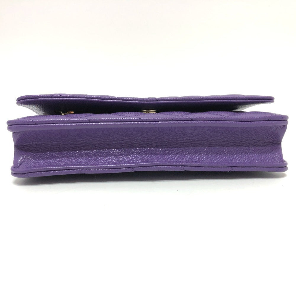 CHANEL A33814 CC Coco Mark Matelasse Chain Wallet Shoulder Bag Caviar Skin Women's Purple — New - Store Return