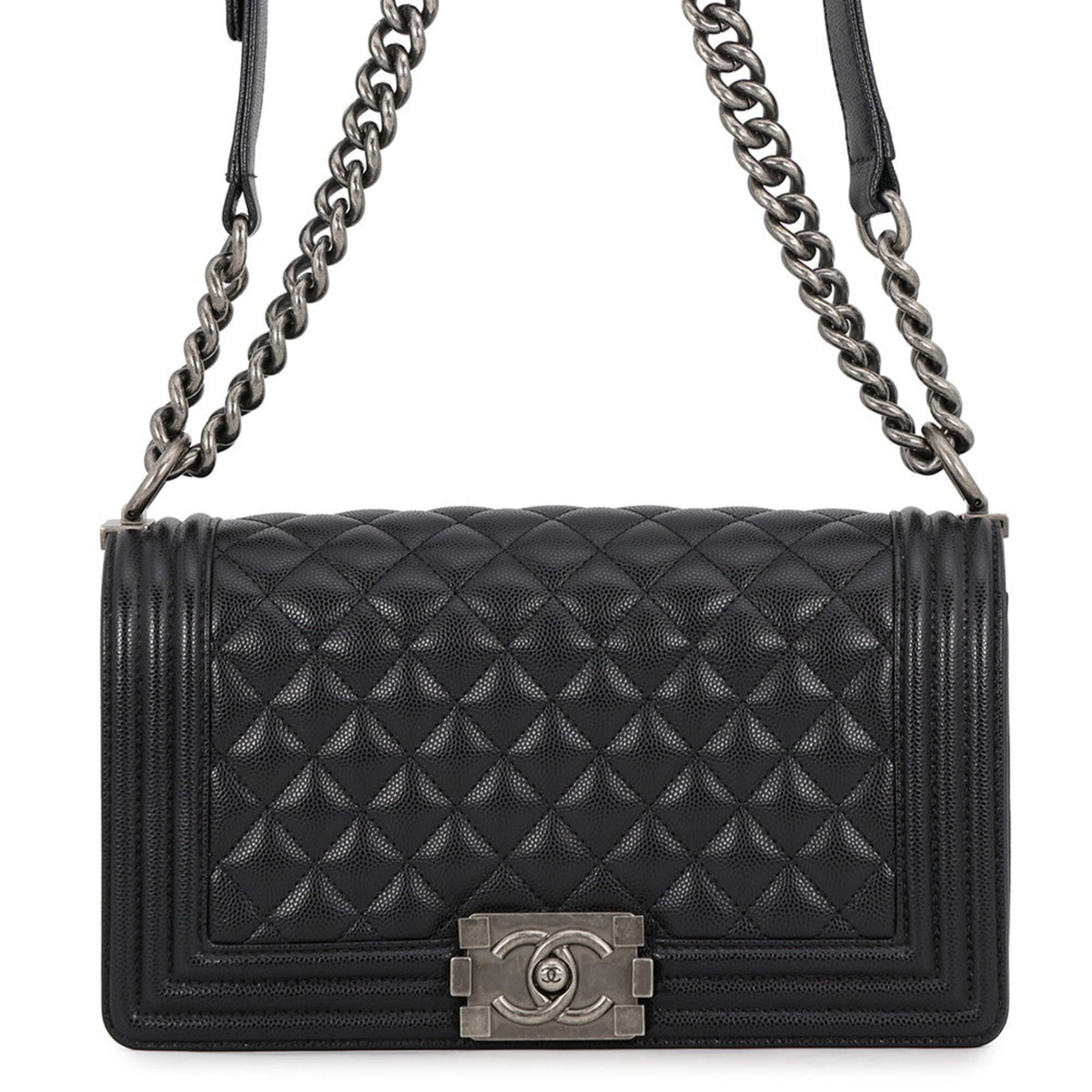 Chanel Chain Shoulder Bag Matelassé Coco Mark Boy 25 Caviar Skin A67086 CHANEL Black Handbag Women's — Like New