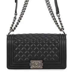 Chanel Chain Shoulder Bag Matelassé Coco Mark Boy 25 Caviar Skin A67086 CHANEL Black Handbag Women's — Like New