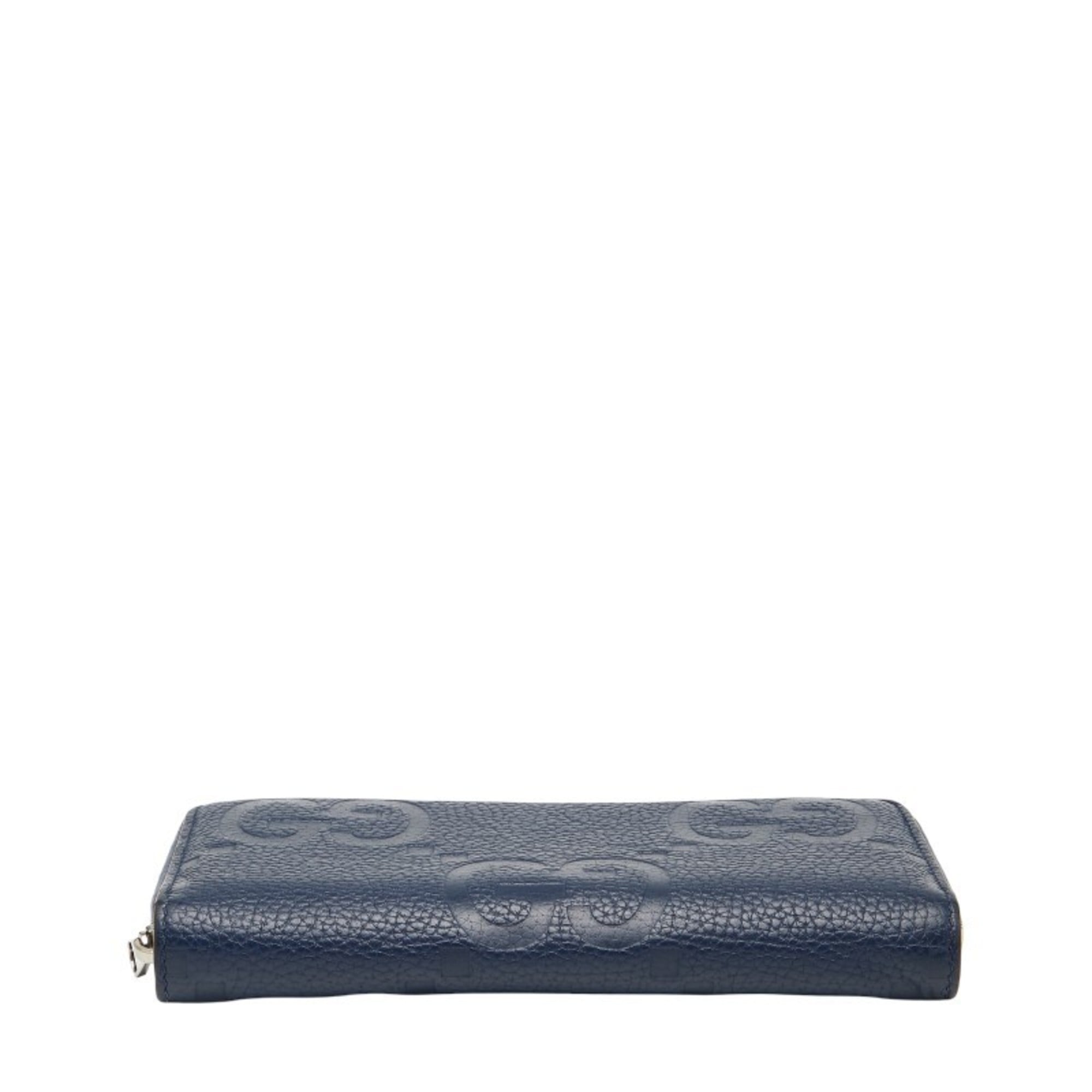 Gucci Jumbo GG Long Wallet with Round Zipper, 825958, Navy Leather, Men's, GUCCI