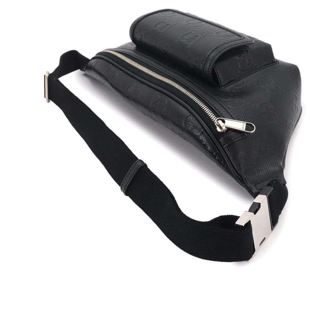 Gucci GG Embossed Belt Handbag, Leather, Black, 645093, Silver Hardware — New - Store Return