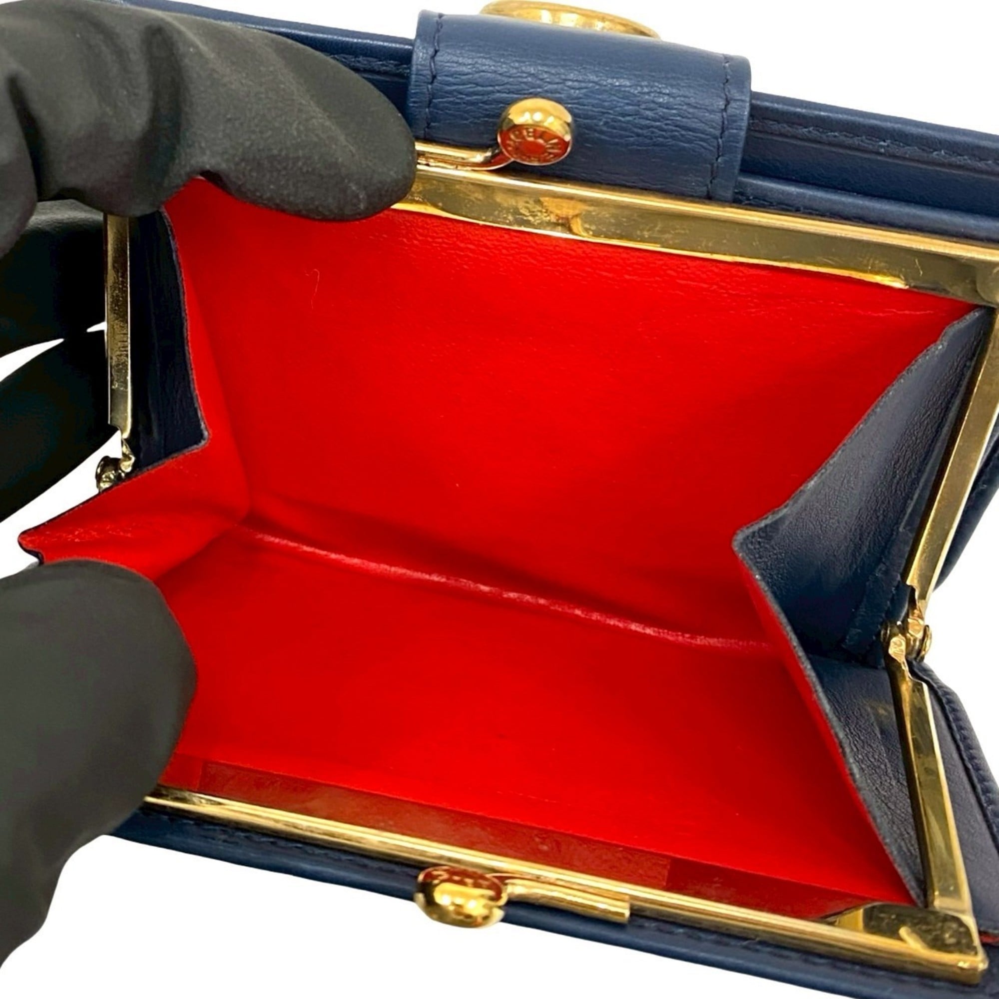 CELINE Circle Logo Leather Clasp Bi-fold Wallet Navy 49014