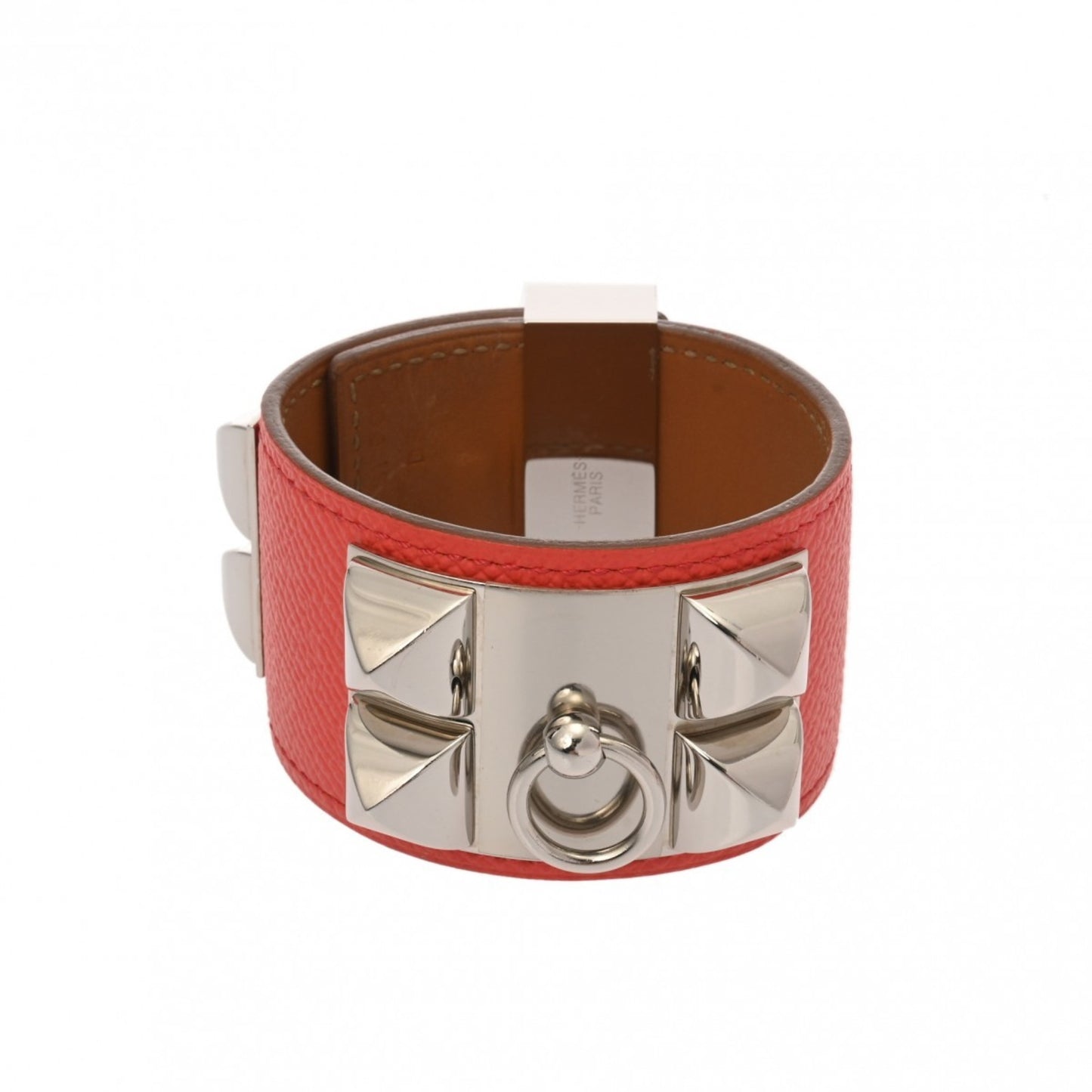 HERMES Collier de Chien GM Rose Jaipur Silver Hardware T Stamp (circa 2015) Unisex Epsom Leather Bracelet