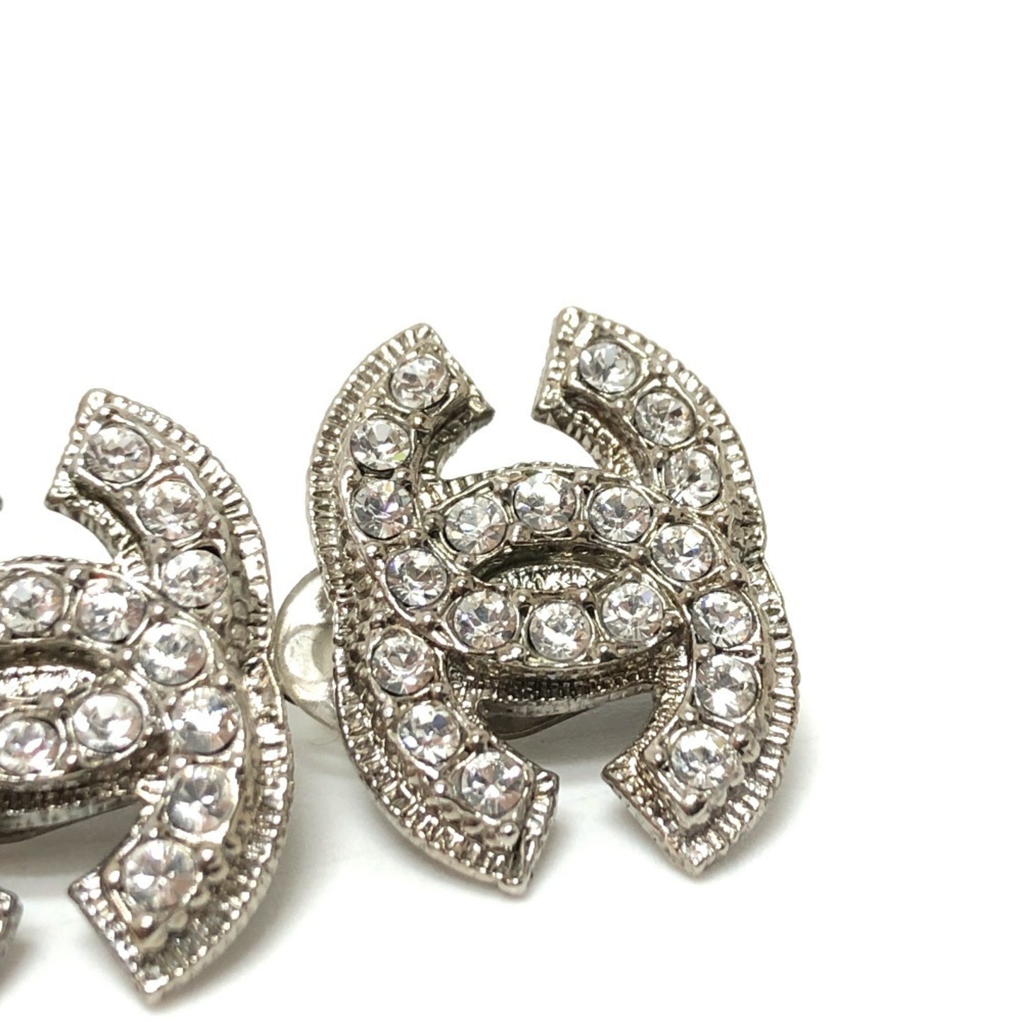 CHANEL CC Coco Mark Rhinestone Earrings A12V, Metal, Women's, Silver
