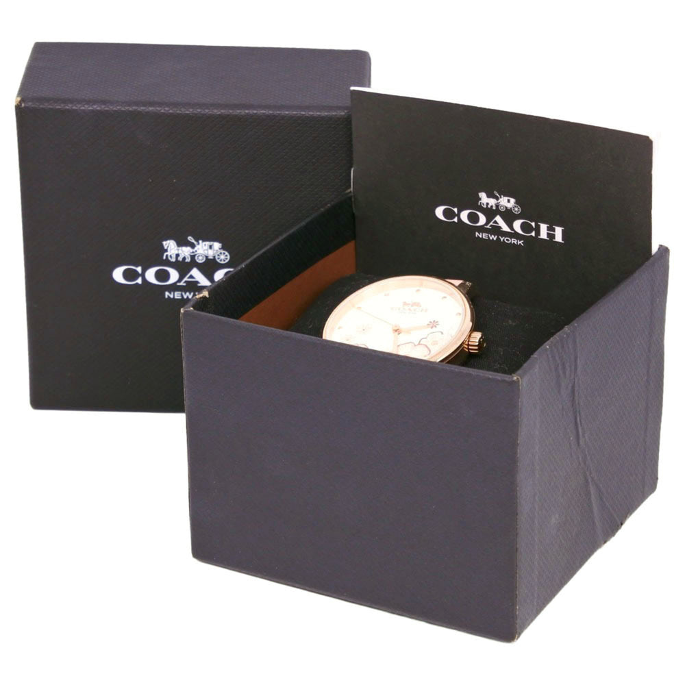 Coach watch CA.113.7.34.1539, stainless steel and leather strap, quartz, analog, white dial, women's — Very Good