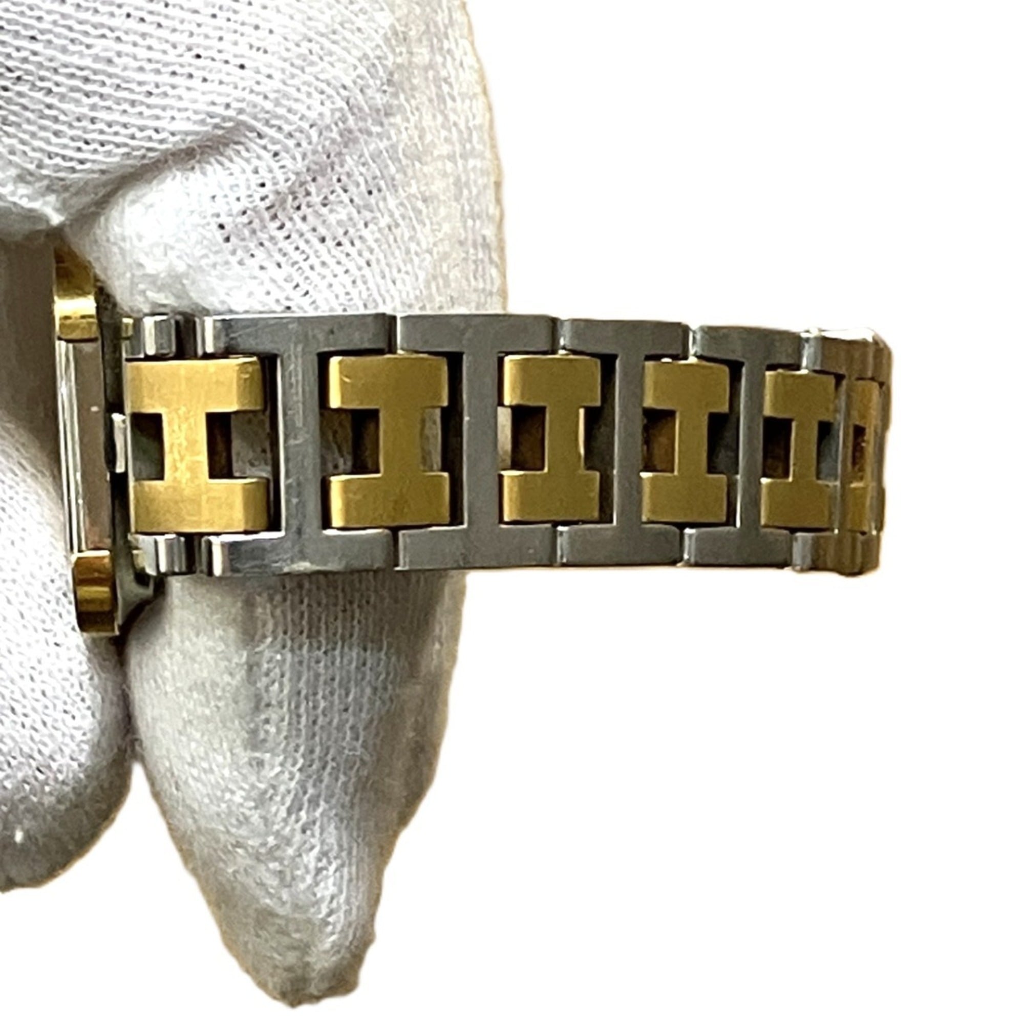 Hermes Croisière watch, total weight 37.7g, stainless steel, quartz movement, gold dial, CR1.240 battery — Good