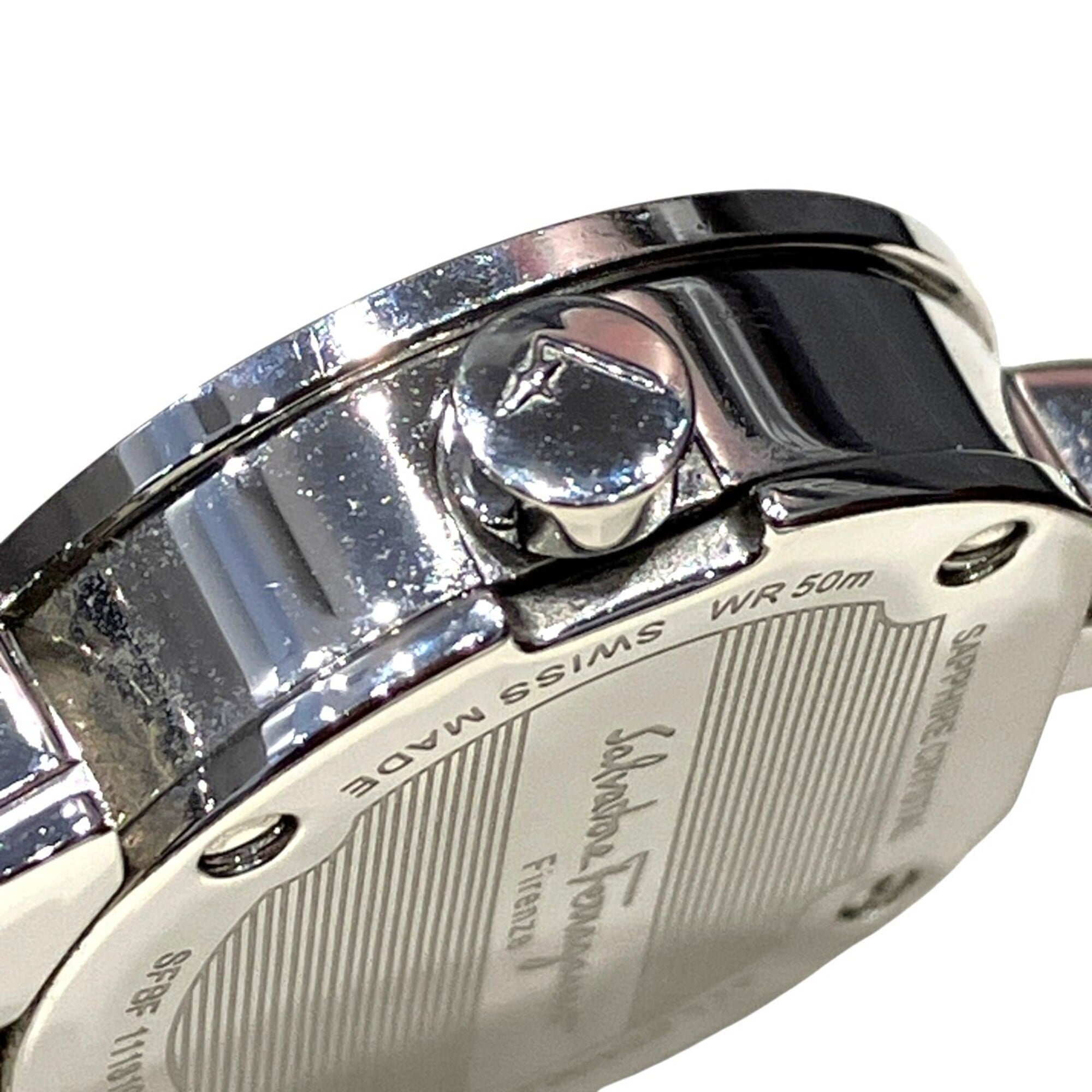 Salvatore Ferragamo Gancini watch, total weight 34.6g, stainless steel, quartz movement, pink mother-of-pearl dial, SFBF00118 — Good