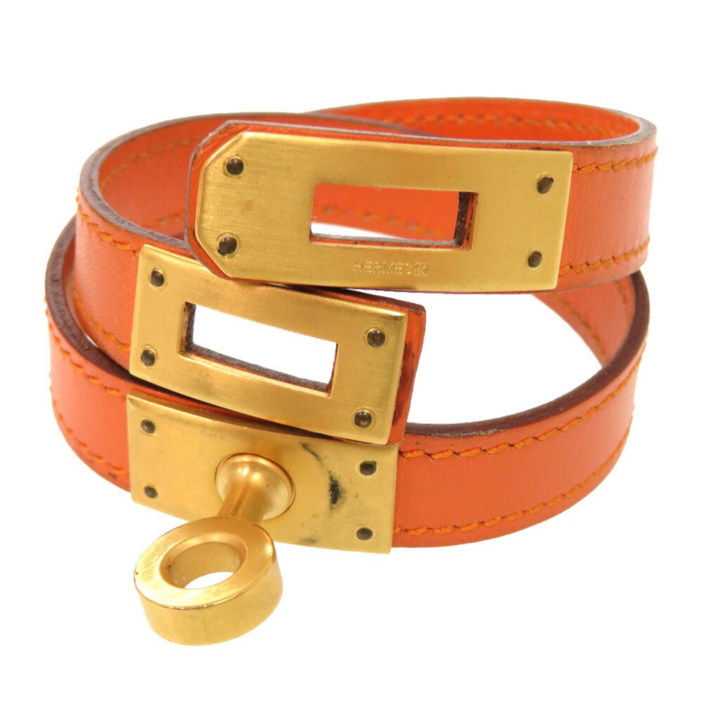 Hermes Kelly Double Tour Swift Orange G Stamped Bracelet 0902 HERMES