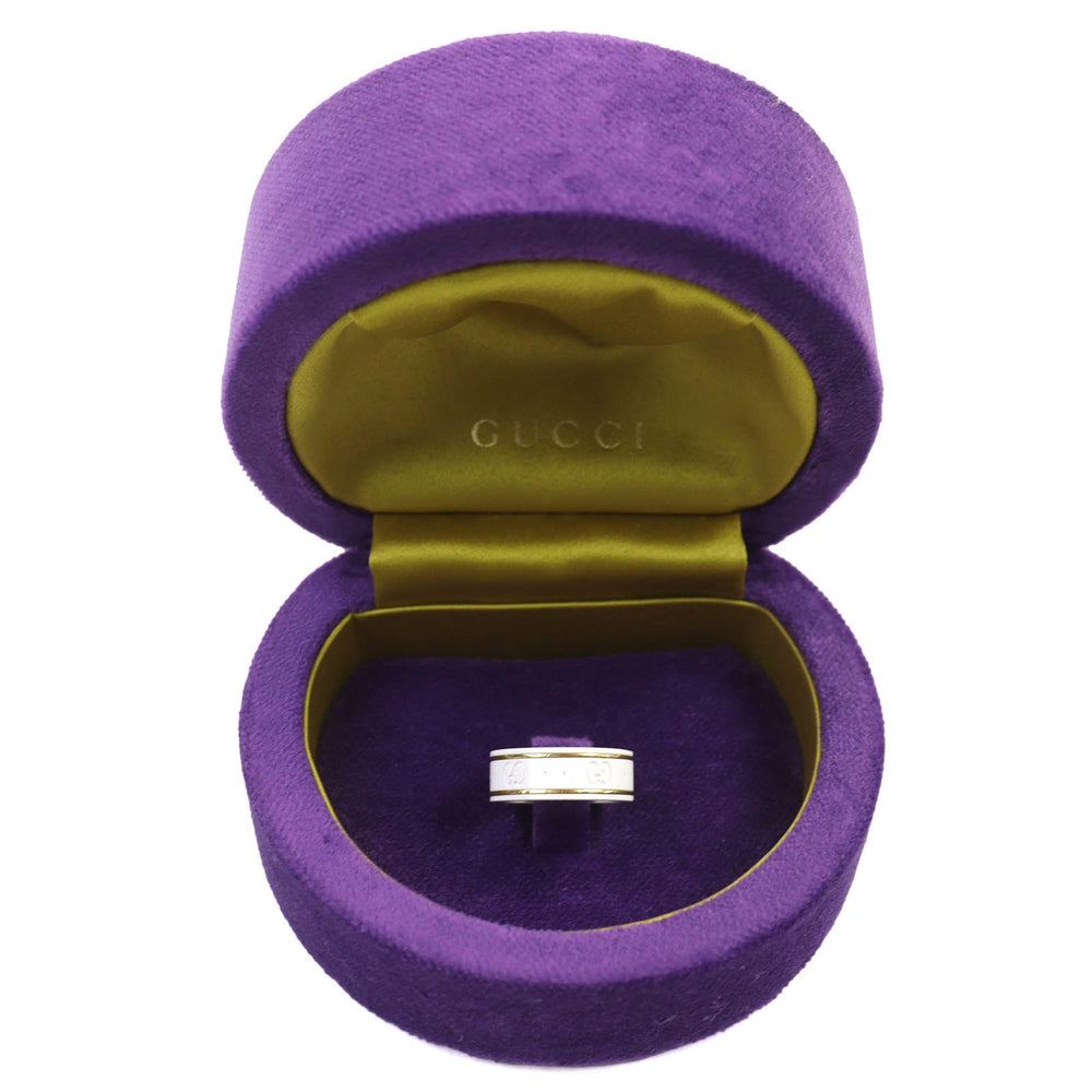 GUCCI Icon Ring, 18K White Gold, Ceramic, 4.5g, Made in Italy, Approx. Japanese Size, Includes Case, Women's — Like New