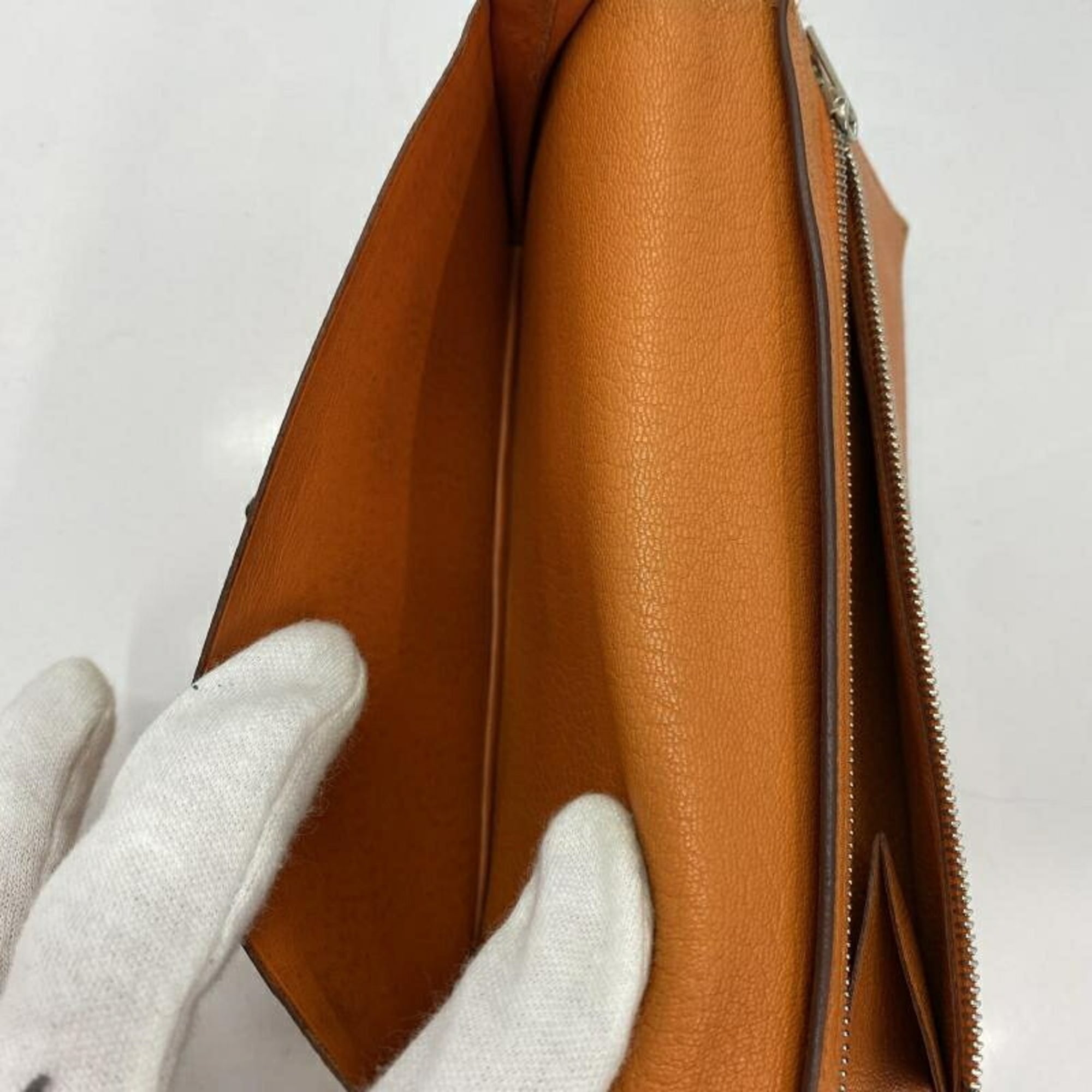 HERMES Bearn Souffle Long Wallet Orange Hermes