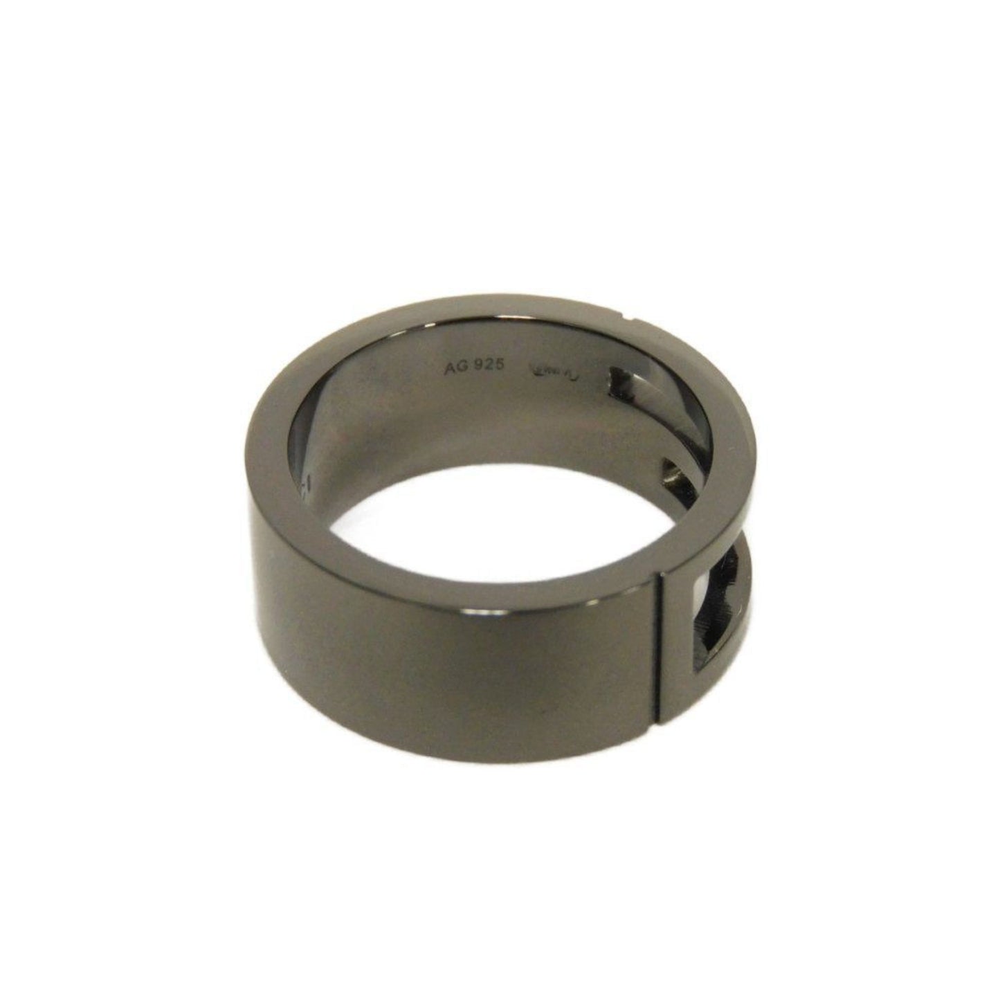 Gucci blunt cutout ring, G13, sterling silver with ruthenium, size 12, AG925 gunmetal, 224028 J8400 8195, for men and women.