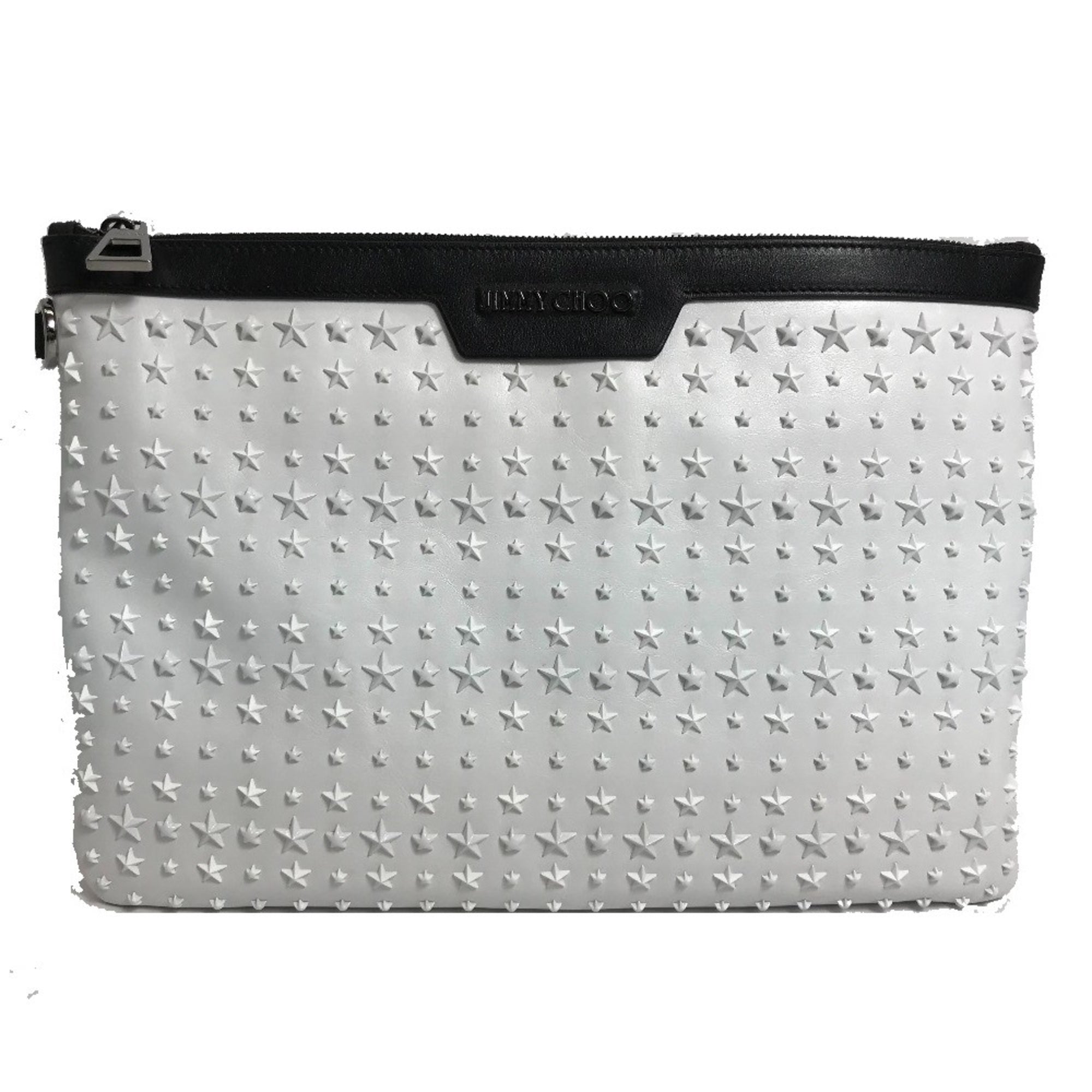 JIMMY CHOO Star Studs DEREK Second Bag Clutch Leather Men's White x Black — New - Store Return