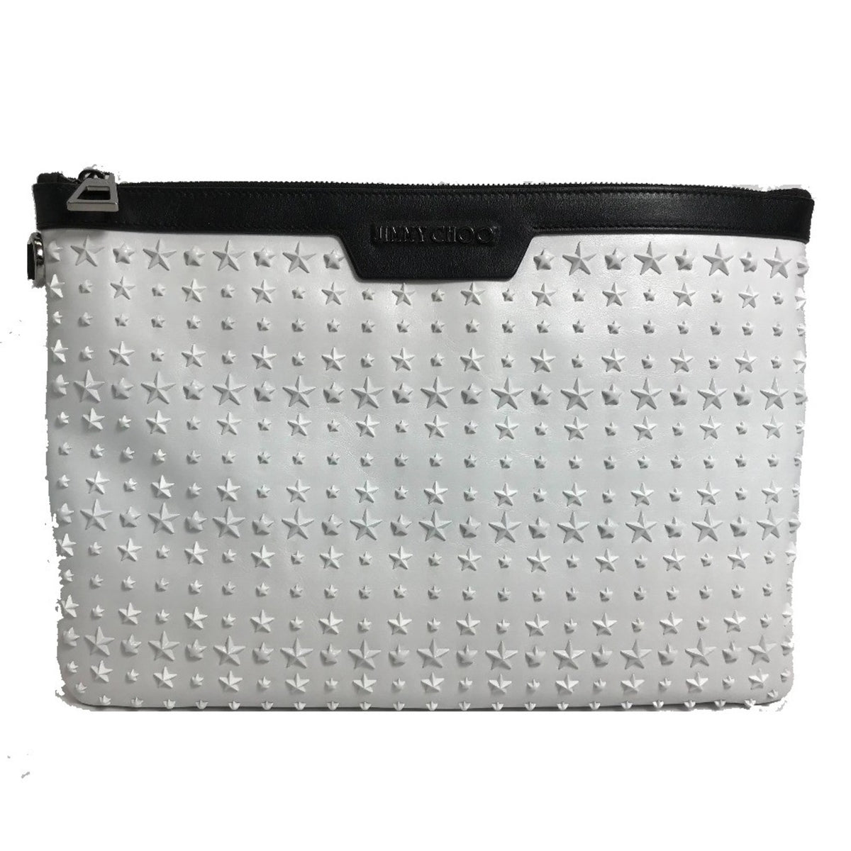 JIMMY CHOO Star Studs DEREK Second Bag Clutch Leather Men's White x Black — New - Store Return