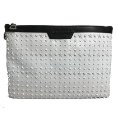 JIMMY CHOO Star Studs DEREK Second Bag Clutch Leather Men's White x Black — New - Store Return