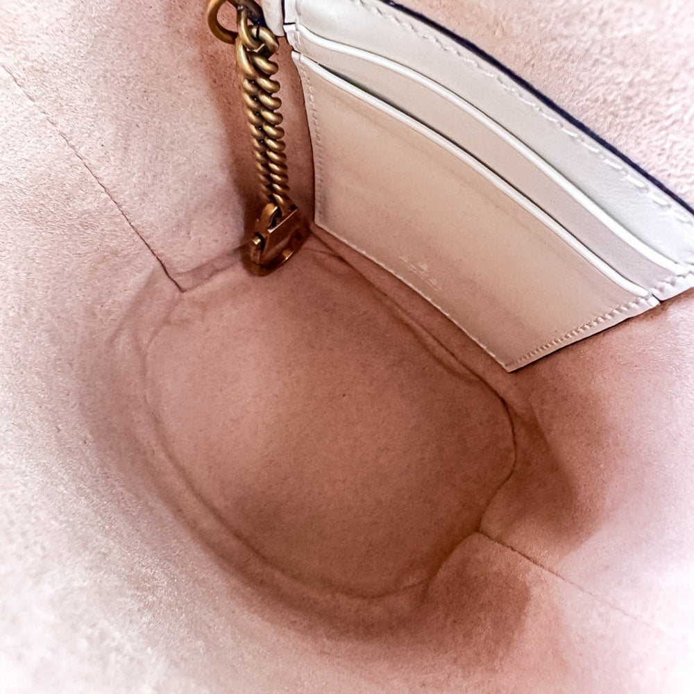 GUCCI GG Marmont Leather Mini Bucket Chain Shoulder Bag 575163 Ivory Women's — Like New